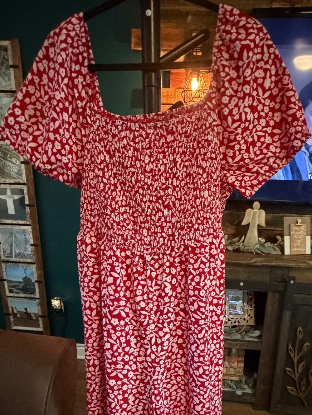 Red and white floral Romper